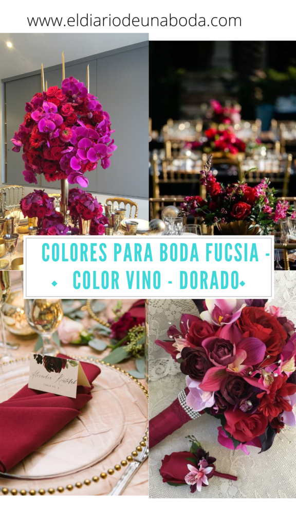 paleta de colores para boda fucsia - color vino - dorado